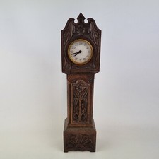 Antique Carved Oak Miniature Long Case Clock By Marquis A. Cope With Label 37cm