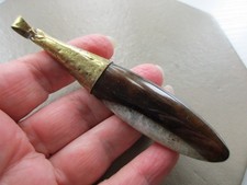 LARGE VINTAGE GOLD TONE POLISHED STONE QUARTZ ETHNIC TRIBAL STATEMENT PENDANT UK