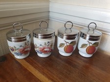 Set of 4 Royal Worcester Evesham Flowers Peaches Berries Porcelain Egg Coddlers