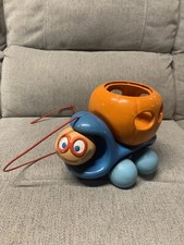 Vintage 1970’s Plastic Tonka Toddlers Pumpkin Car Pull Toy Old Toy