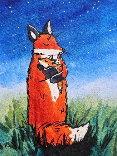 Fox family watercolour - fox,