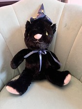 Tesco Halloween Black Witches Pussy Cat Soft Toy Plush Blue Star Hat 14”