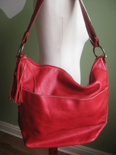 Large red leather bag - bag, hobo