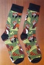 Cute Novelty Red Panda Socks Brown Orange Animal Raccoon Asian Forest Green Leaf