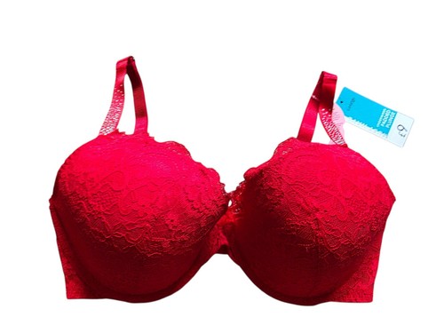 Red lace padded plunge bra - lace,