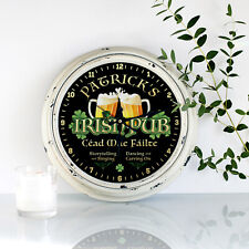 Personalised Wall Clock Irish Bar Family Name Round Glass Ireland Pub Gift KRC44