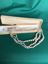 VINTAGE 3 Row of Freshwater Pearls With Silver Clasp - Boxed