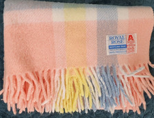Royal Rose Vintage Pram Rug Blanket Fringe Check Acrylic pink blue yellow GB