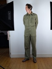 Army surplus vintage 1950s British tank suit. Green denim.Large. Army surplus