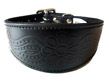 Black Leather Paisley Embossed Design Whippet Dog Greyhound Collar Deerhound dog