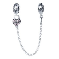 Sterling Silver 925 Heart Locket Safety Chain Charm Spacer Bead Mum Wife Gift