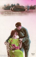 BK808 Vintage Photo Postcard RPPC Couple Fancy Love War Tank