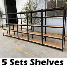 5x Racking Bays 5 Tier Garage Shelving Boltless Heavy Duty DIY Storage Rack Unit