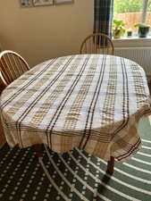 Seersucker Tablecloth Peggy Wilkins Brown Cream Check Cotton Vintage 66 x 48