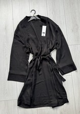 New Black Satin Kimono Robe