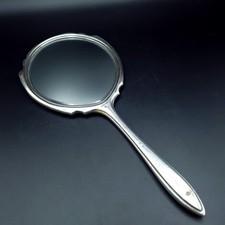 Art Deco Hand held mirror Silver plated yellow guilloche enamel C1920s REPAIRS