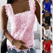 Women Lace Sleeveless Tee Vest Tank Tops Ladies Summer Blouse Cami T Shirt Size