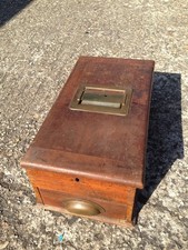 Old wooden mahogany cash till cash desk box - No key