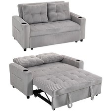 HOMCOM 2 Seater Sofa Bed, Click Clack Pull Out Bed Settee, Light Grey