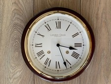 London Clock Company Round Wall Clock, wood and brass surround