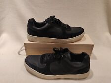 Schuh Faux Leather Trainers Mens UK 10 EU 44 Black Lace Up Smart Casual 