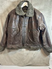 Mens Brown Leather Bomber Jacket Faux Shearling Lining Korea Flight Style XL