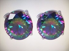 MYSTIC RAINBOW TOPAZ ROUND STUD PIERCED EARRINGS  SILVER NEW + BOX