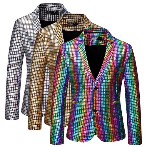 Men metallic shiny jacket suit - shiny,