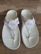 Women's FitFlop Walkstar Lulu White/Red Wedge Thong Sandal UK Size 6 Eur 39 VGC