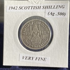 1942 Scottish One Shilling Silver Coin Very Fine