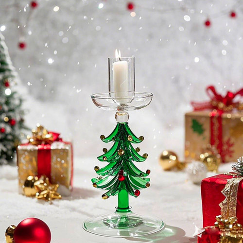 Christmas trees glass candle - christmas,