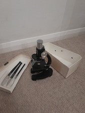 Vintage Greenkat Microscope & Case & Tools 100x 200x 300x Magnification (2754p)