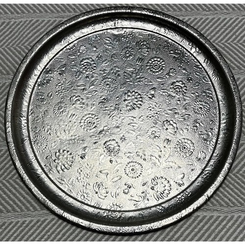 Textured tea tin round platter - tin,