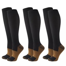 3 Pairs Copper Compression Socks | 20-30mmHg Anti Fatigue & Circulation Support