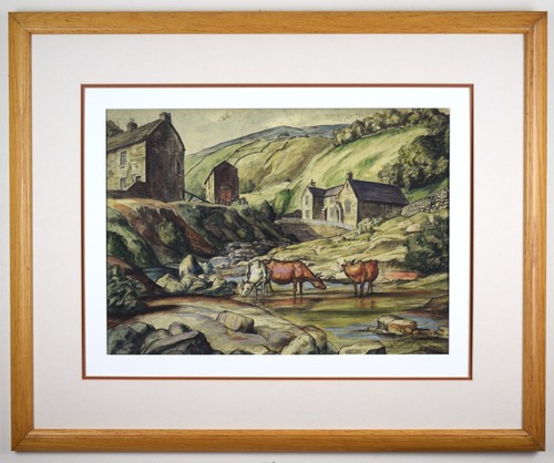 Dales hamlet watercolour - hamlet, by