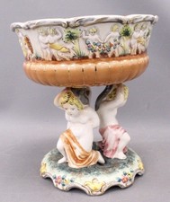 Vtg ELPA Alcobaca Neoclassical Porcelain Tri PUTTO Legged Bowl 27cm Tall -H64