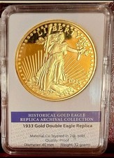 1933 Gold American Double Eagle registered copy Cu/Goldplated 40mm Proof Slabbed