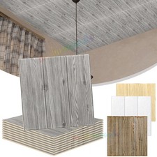 60x Tile Brick Ceiling Panel Wall Sticker Self Adhesive 3D Wood Wallpaper Stick