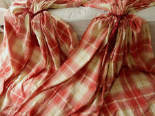 Laura Ashley Pair Curtains Lined BUXTON Plaid Check Cotton Huge 88.5"D 86"W Vtg