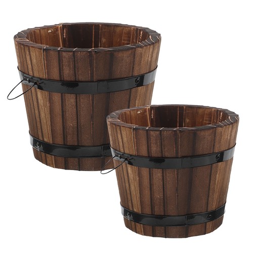 2pcs wooden barrel planters - 2pcs,