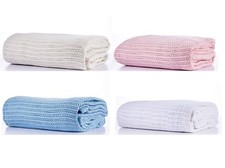 100% Cotton Cellular Blanket White,Pink,Blue,Cream Single,Double,King