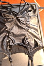 LARGE SO SEXY WET LOOK  BASQUE/CORSET + SUSPENDERS MISTRESS DOMINA  CD/TV