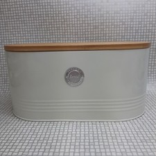 Typhoon Bread Bin Cream Metal Wooden Chopping Board Lid 13" x 6" x 7"