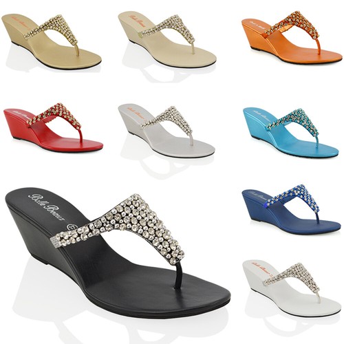 Womens low heel wedge diamante - low,