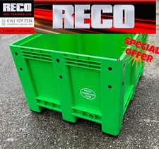 NEW GREEN 610 LTR RIGID PLASTIC PALLET BOX " DOLAV" WITH LID 1000X1200X750m 