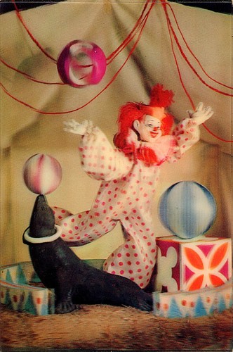 Circus clown with seal 1960 - circus,