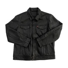 Levi’s Black Genuine Bovine Cow Leather Type 3 Trucker Jacket | Size XXL