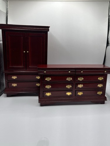 Vtg doll house - doll, mahogany