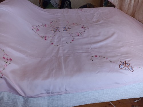 Vintage pink hand-embroidered