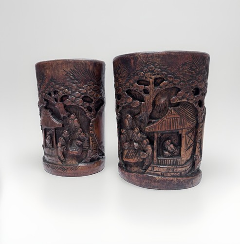 Pair chinese brush pots - brush,